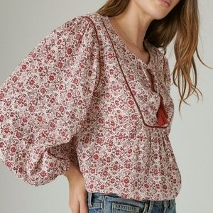 Lucky Brand Floral Peasant Blouse Burgundy NWT